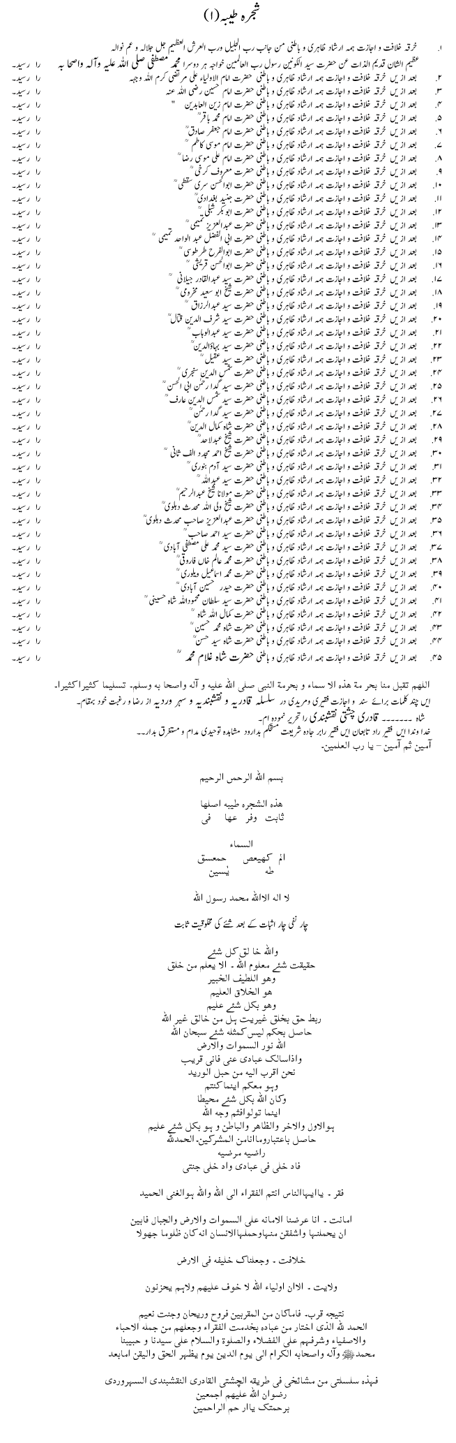 Shajrah Hazrath Shah Sufi Ghulam Mohammed Sahab R.A